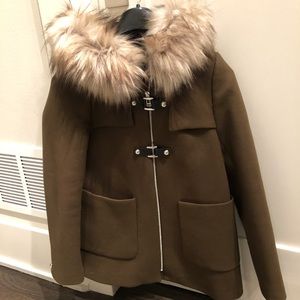 Zara Duffle Wool Green Coat with hood size XS